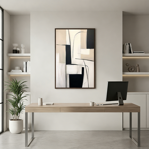 Modern Geometric Line Wall Art | Black & Beige Abstract Oil #SS142