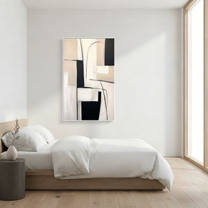 Modern Geometric Line Wall Art | Black & Beige Abstract Oil #SS142