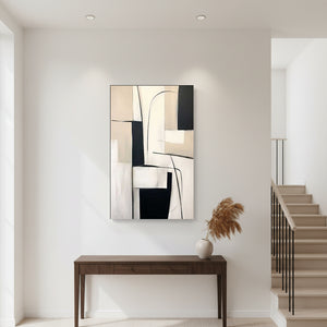Modern Geometric Line Wall Art | Black & Beige Abstract Oil #SS142