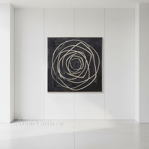 Minimalist Swirl Rose Lines Textured Black Hand-Painted Oil Canvas #SS244