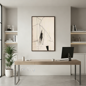 Handmade Minimalist Black and White Abstract Line Canvas Art #TC006