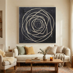 Minimalist Swirl Rose Lines Textured Black Hand-Painted Oil Canvas #SS244