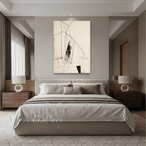 Handmade Minimalist Black and White Abstract Line Canvas Art #TC006