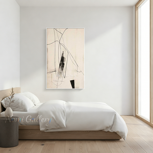 Handmade Minimalist Black and White Abstract Line Canvas Art #TC006
