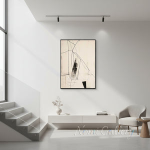 Handmade Minimalist Black and White Abstract Line Canvas Art #TC006