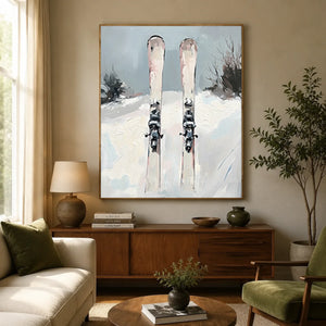 Textured Ski Slope Winter Landscape Oil Painting #NM567