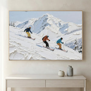 Dynamic Skiers on Textured Mountain Slope Oil Painting #NM528