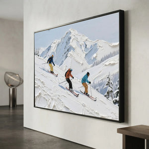 Dynamic Skiers on Textured Mountain Slope Oil Painting #NM528
