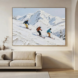 Dynamic Skiers on Textured Mountain Slope Oil Painting #NM528