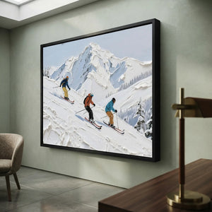 Dynamic Skiers on Textured Mountain Slope Oil Painting #NM528
