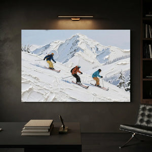 Dynamic Skiers on Textured Mountain Slope Oil Painting #NM528