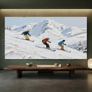 Dynamic Skiers on Textured Mountain Slope Oil Painting #NM528