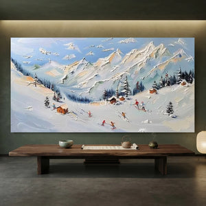 Vibrant Textured Ski Slope Mountain Oil Painting #NM529