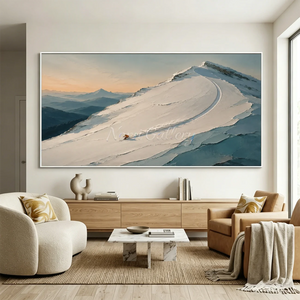 Textured Snow Mountain Skier Art - Winter Landscape Oil Paintin #NM532