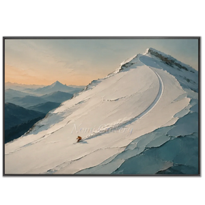 Textured Snow Mountain Skier Art - Winter Landscape Oil Paintin #NM532