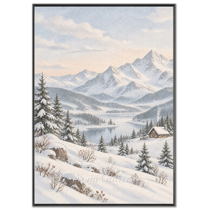 Serene Winter Mountain Lake Painting #NM570