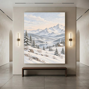 Serene Winter Mountain Lake Painting #NM570