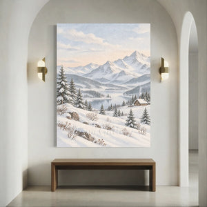 Serene Winter Mountain Lake Painting #NM570