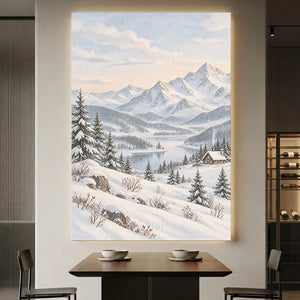 Serene Winter Mountain Lake Painting #NM570