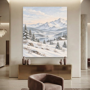 Serene Winter Mountain Lake Painting #NM570