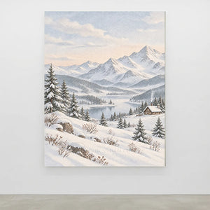 Serene Winter Mountain Lake Painting #NM570
