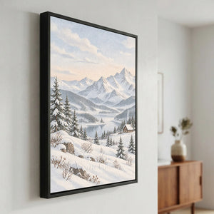 Serene Winter Mountain Lake Painting #NM570