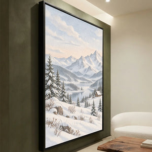 Serene Winter Mountain Lake Painting #NM570