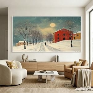 Moonlit Winter Walk: Snowy Village Landscape #NM533