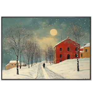 Moonlit Winter Walk: Snowy Village Landscape #NM533