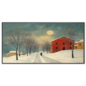 Moonlit Winter Walk: Snowy Village Landscape #NM533