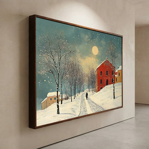Moonlit Winter Walk: Snowy Village Landscape #NM533