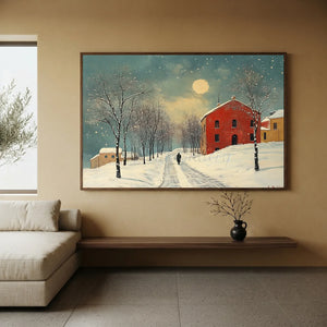 Moonlit Winter Walk: Snowy Village Landscape #NM533
