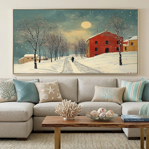 Moonlit Winter Walk: Snowy Village Landscape #NM533