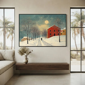 Moonlit Winter Walk: Snowy Village Landscape #NM533