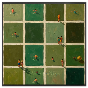 Abstract Green Grid Swimmers Oil Painting #NM536