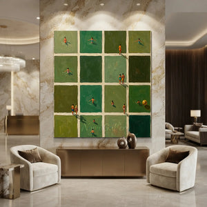 Abstract Green Grid Swimmers Oil Painting #NM536