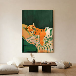 Modernist Sleeping Tiger Painting | Handmade Whimsical Art #SS280