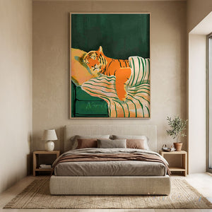 Modernist Sleeping Tiger Painting | Handmade Whimsical Art #SS280