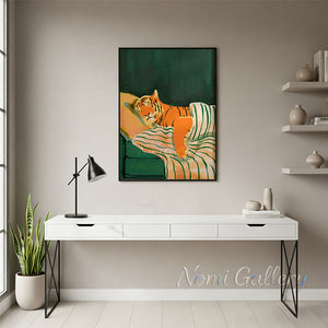 Modernist Sleeping Tiger Painting | Handmade Whimsical Art #SS280