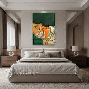 Modernist Sleeping Tiger Painting | Handmade Whimsical Art #SS280