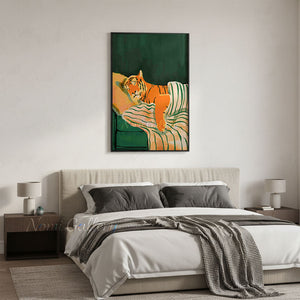 Modernist Sleeping Tiger Painting | Handmade Whimsical Art #SS280