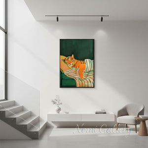 Modernist Sleeping Tiger Painting | Handmade Whimsical Art #SS280