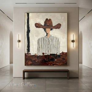 Abstract Cowboy Textured Oil Painting Vintage Canvas Art #AA001