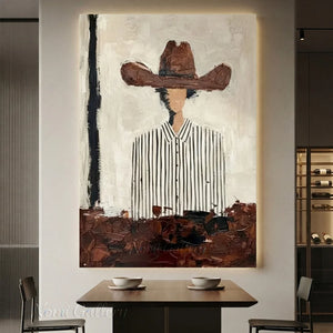 Abstract Cowboy Textured Oil Painting Vintage Canvas Art #AA001