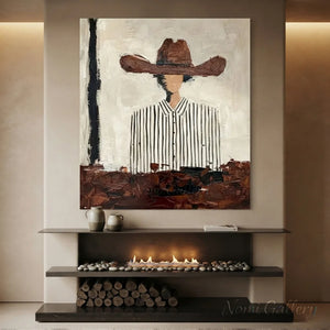 Abstract Cowboy Textured Oil Painting Vintage Canvas Art #AA001