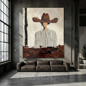 Abstract Cowboy Textured Oil Painting Vintage Canvas Art #AA001