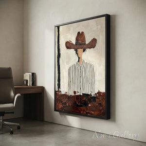 Abstract Cowboy Textured Oil Painting Vintage Canvas Art #AA001