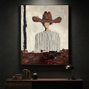 Abstract Cowboy Textured Oil Painting Vintage Canvas Art #AA001