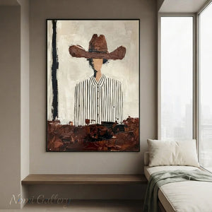 Abstract Cowboy Textured Oil Painting Vintage Canvas Art #AA001