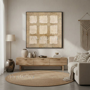 Wabi-Sabi Plaster 9-Grid Minimalist Hand-Painted Abstract Canvas #SS245